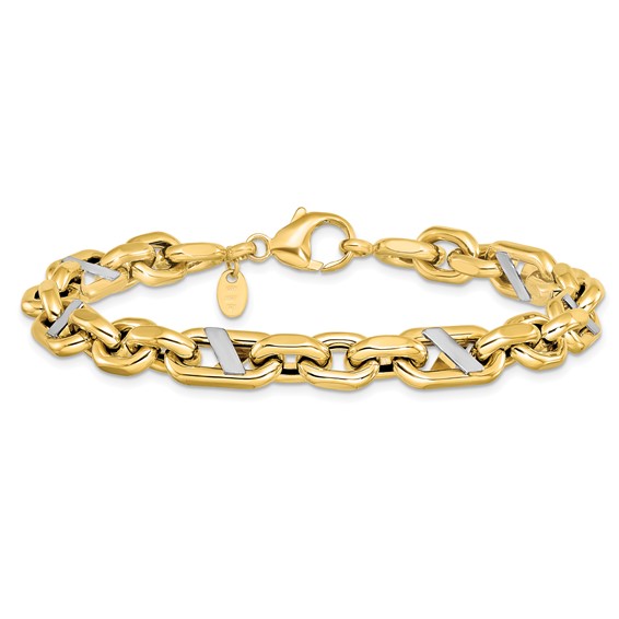 Leslie's 14k Men's Polished Rhodium Anchor Bracelet