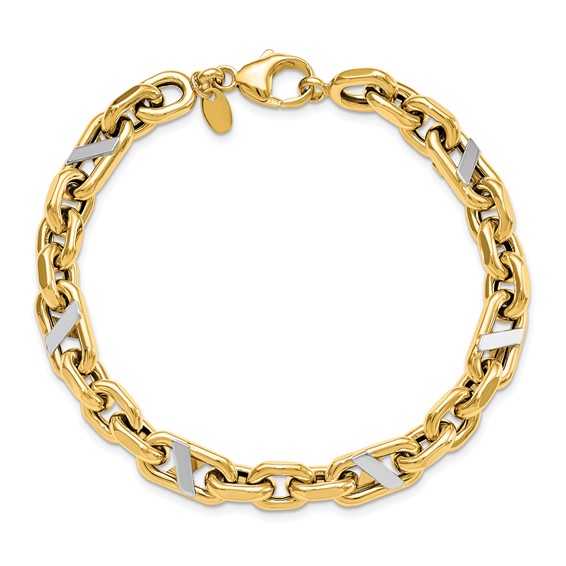 Leslie's 14k Men's Polished Rhodium Anchor Bracelet