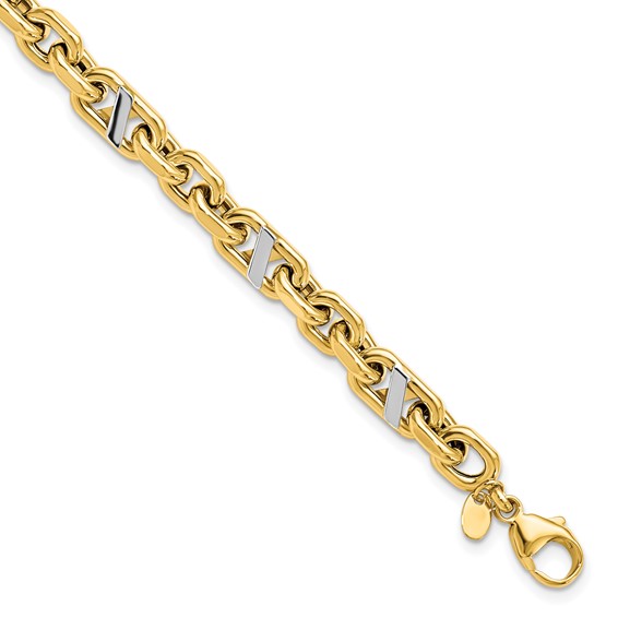 Leslie's 14k Men's Polished Rhodium Anchor Bracelet