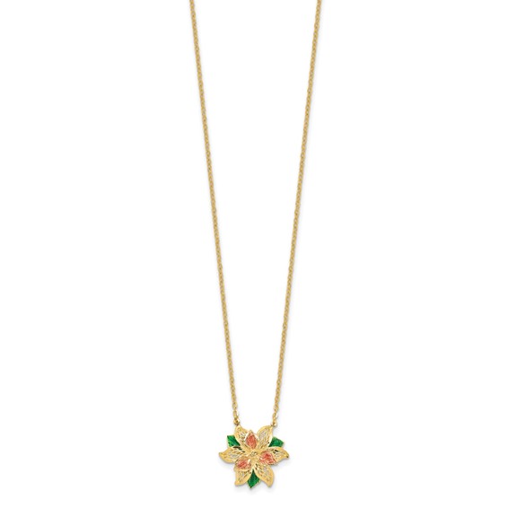 Leslie's 14k Polished and Textured Enameled Flower Necklace