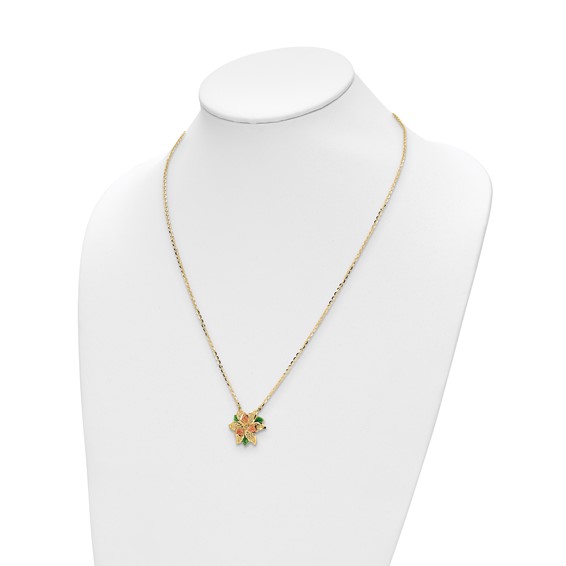 Leslie's 14k Polished and Textured Enameled Flower Necklace