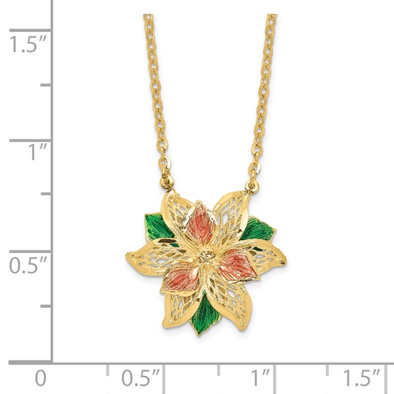Leslie's 14k Polished and Textured Enameled Flower Necklace