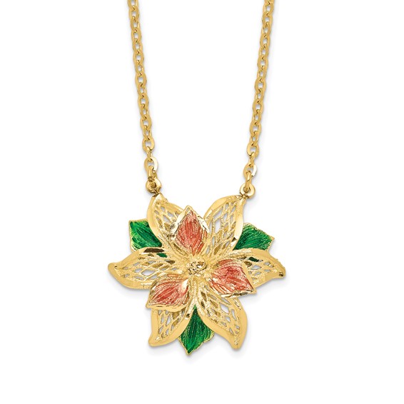 Leslie's 14k Polished and Textured Enameled Flower Necklace