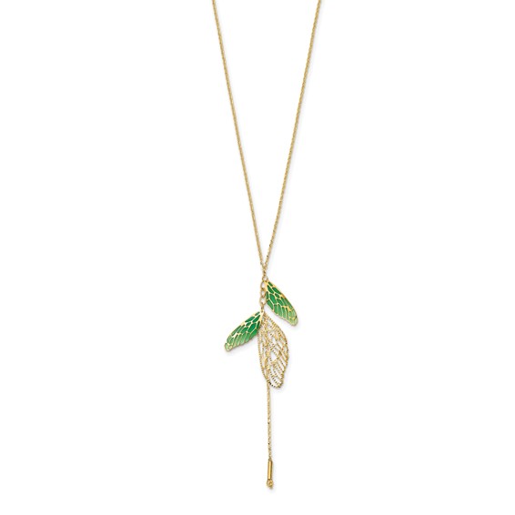Leslie's 14k Polished Green Enamel Butterfly Wing Y-drop Necklace