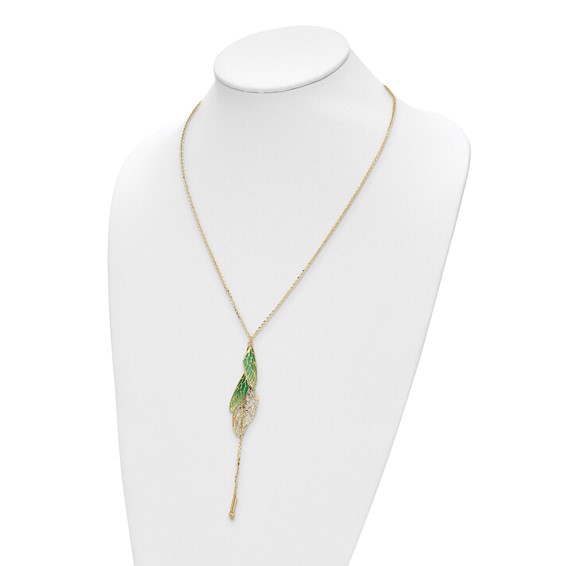 Leslie's 14k Polished Green Enamel Butterfly Wing Y-drop Necklace