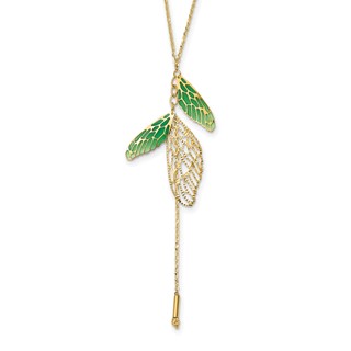 Leslie's 14k Polished Green Enamel Butterfly Wing Y-drop Necklace