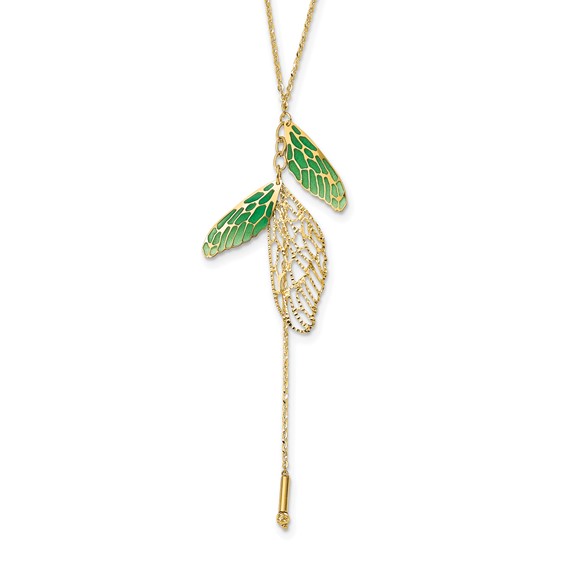 Leslie's 14k Polished Green Enamel Butterfly Wing Y-drop Necklace
