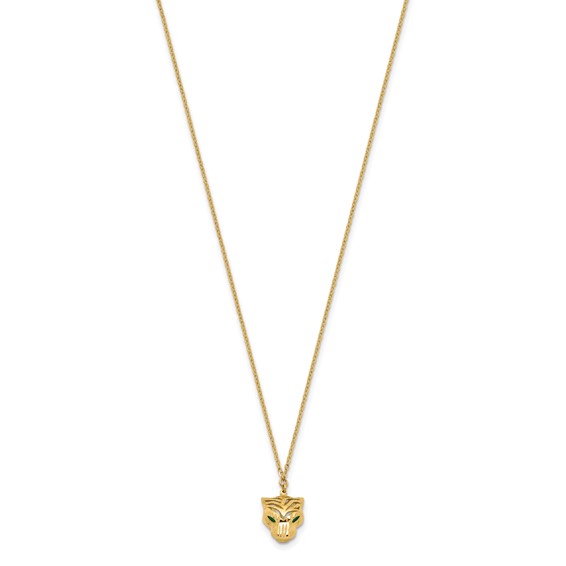 Leslie's 14k Polished D/C Green Enamel Tiger Necklace