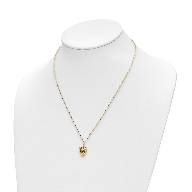 14k Polished D/C Green Enamel Tiger Necklace