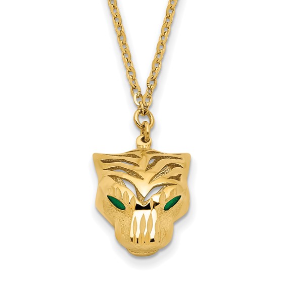 Leslie's 14k Polished D/C Green Enamel Tiger Necklace