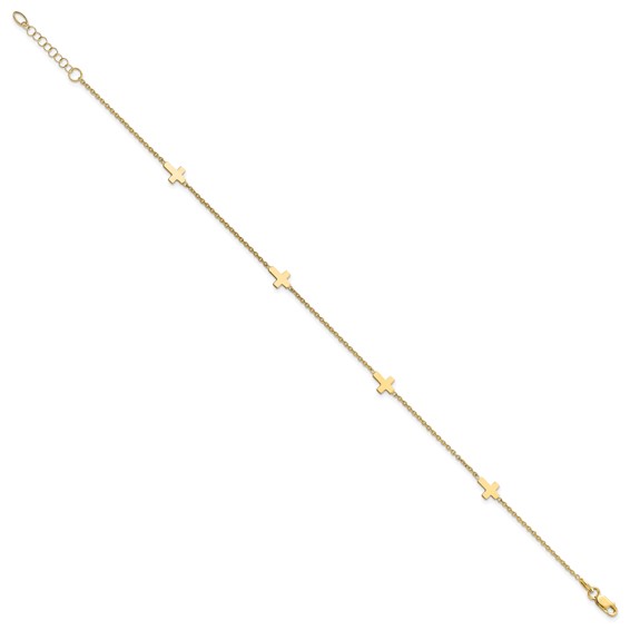 Leslie's 14k Cross 4-Station 9 inch Plus 1 inch Extender - Total 10 inch Anklet
