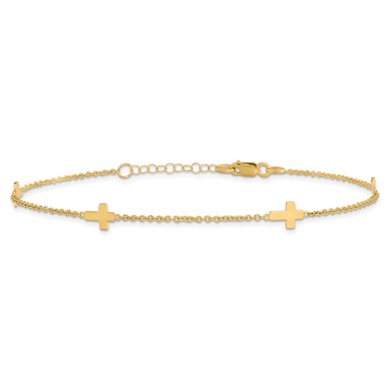 Leslie's 14k Cross 4-Station 9 inch Plus 1 inch Extender - Total 10 inch Anklet