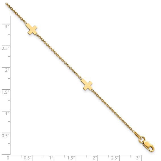 Leslie's 14k Cross 4-Station 9 inch Plus 1 inch Extender - Total 10 inch Anklet