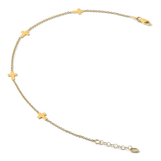 Leslie's 14k Cross 4-Station 9 inch Plus 1 inch Extender - Total 10 inch Anklet