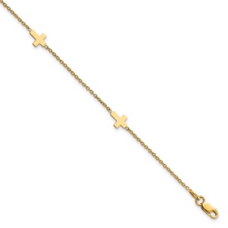 Leslie's 14k Cross 4-Station 9 inch Plus 1 inch Extender - Total 10 inch Anklet