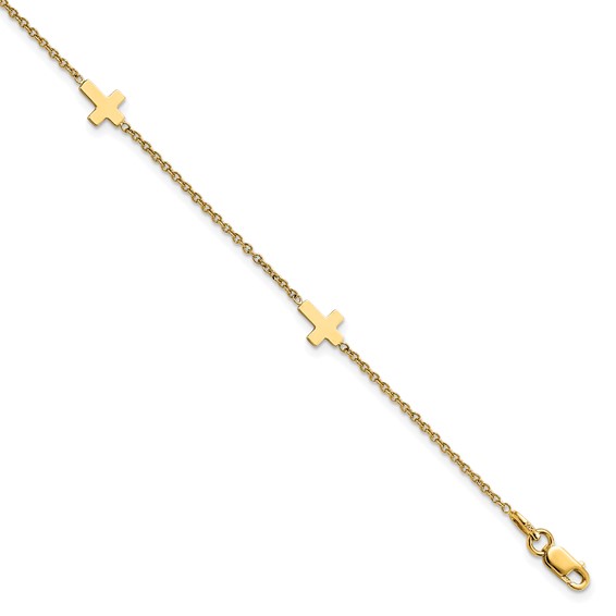 Leslie's 14k Cross 4-Station 9 inch Plus 1 inch Extender - Total 10 inch Anklet