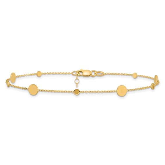 Leslie's 14k Polished Discs 9 inch Plus 1 inch Extender - Total 10 inch Anklet