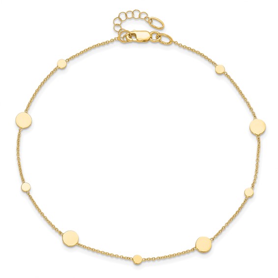 Leslie's 14k Polished Discs 9 inch Plus 1 inch Extender - Total 10 inch Anklet