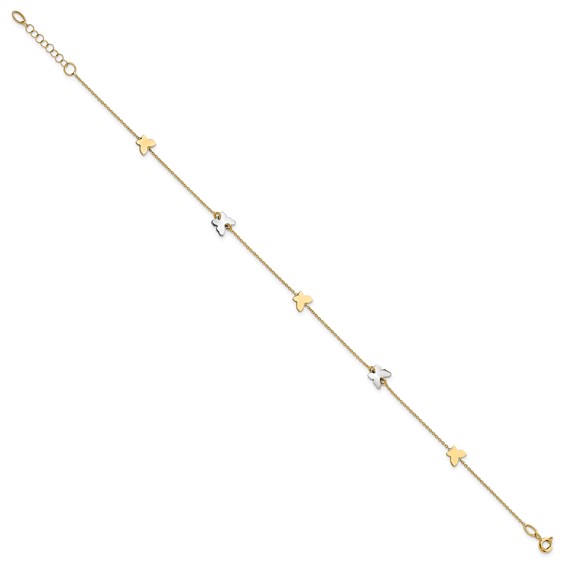 Leslie's 14k Two-tone Polished Butterfly w/ 1in ext  Anklet