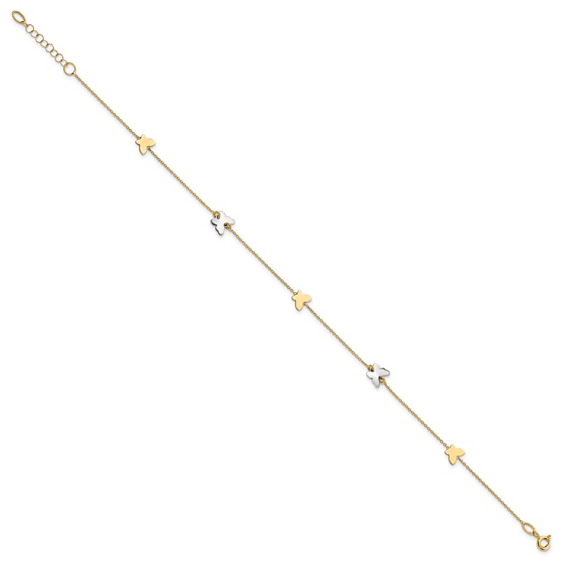14k Two-tone Polished Butterfly w/ 1in ext  Anklet
