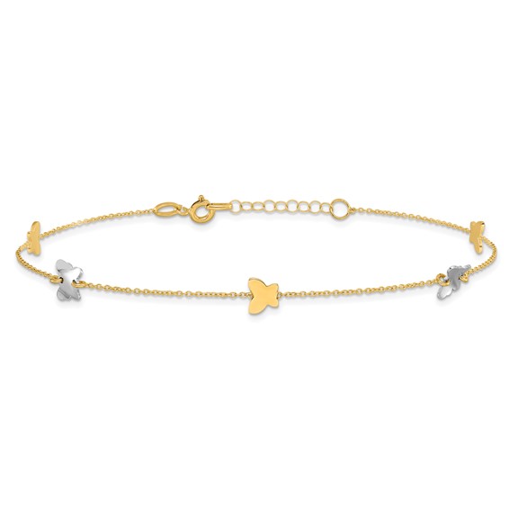 Leslie's 14k Two-tone Polished Butterfly w/ 1in ext  Anklet