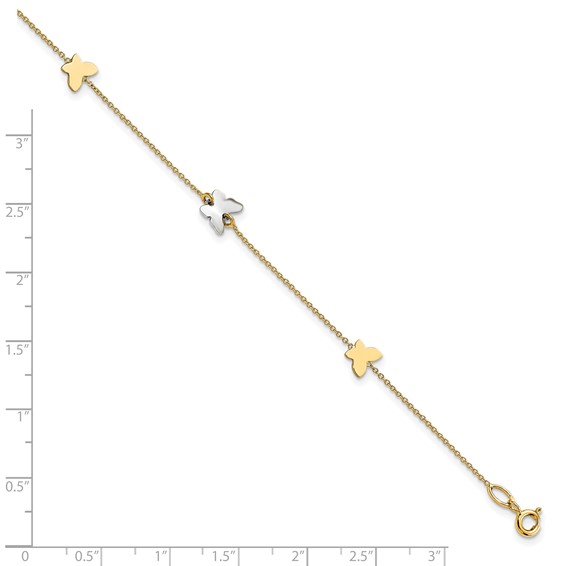 Leslie's 14k Two-tone Polished Butterfly w/ 1in ext  Anklet