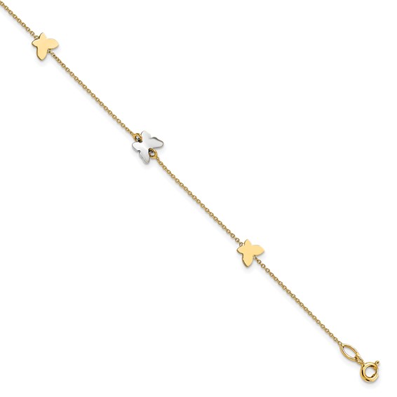 Leslie's 14k Two-tone Polished Butterfly w/ 1in ext  Anklet
