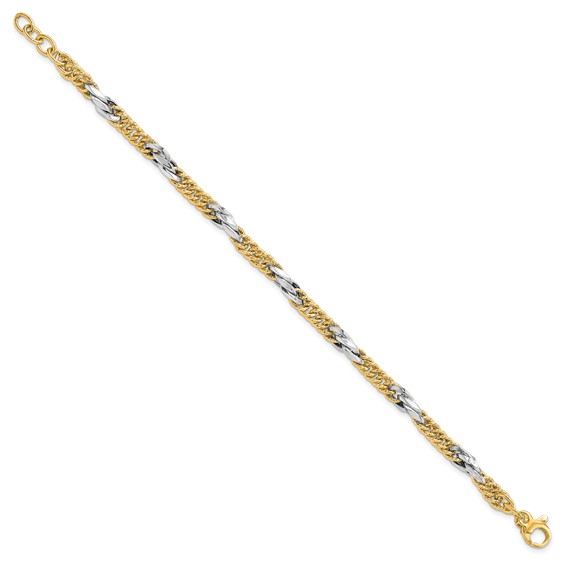 Leslie's 14k Two-tone Polished D/C Link w/ .5in ext. Bracelet