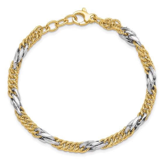 Leslie's 14k Two-tone Polished D/C Link w/ .5in ext. Bracelet