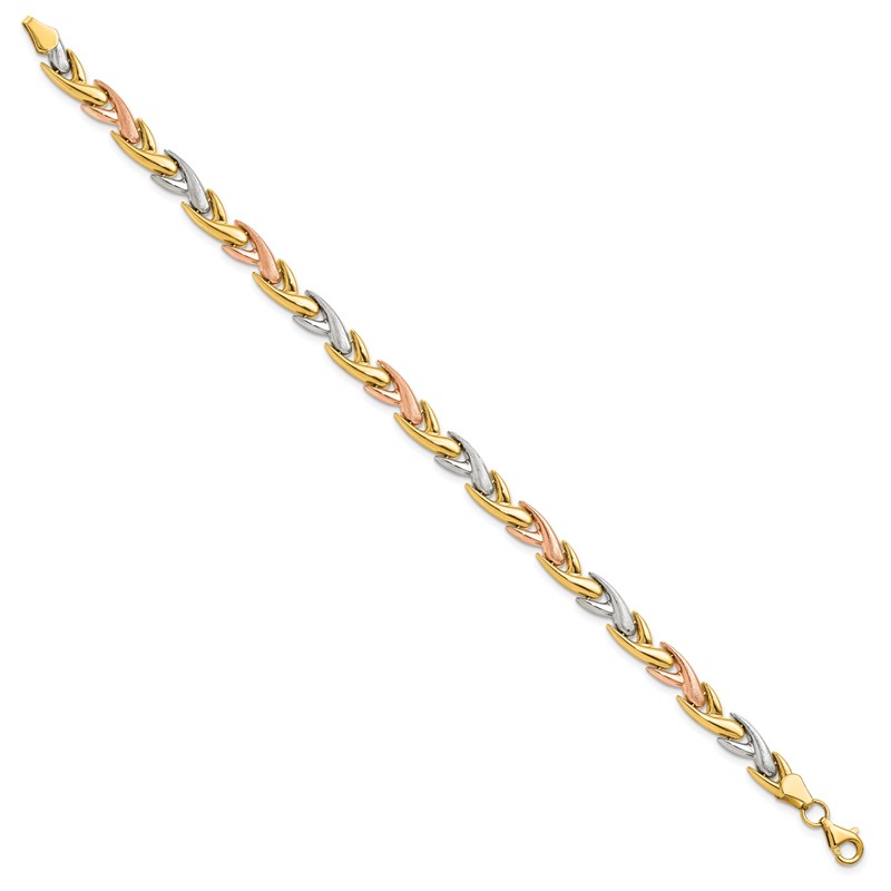 14k Tri-color Polished and Brushed Link Bracelet