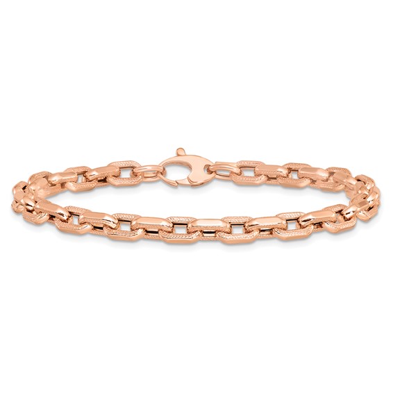 Leslie's 14K Rose Gold Polished and Textured Fancy Link Bracelet