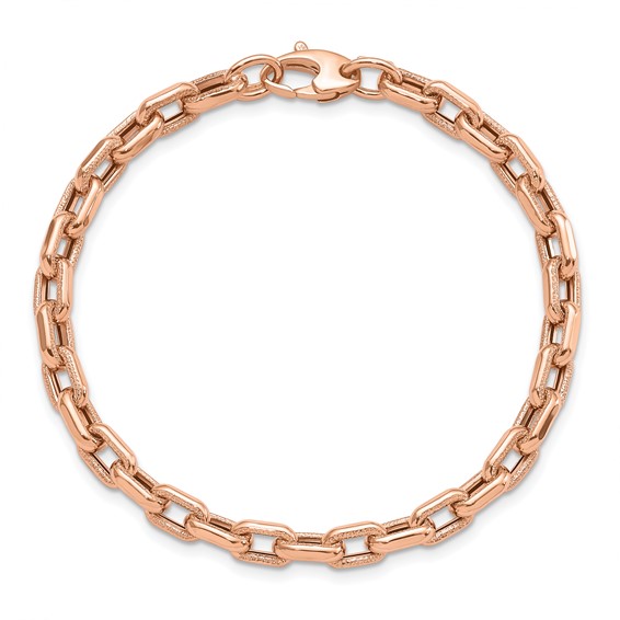 Leslie's 14K Rose Gold Polished and Textured Fancy Link Bracelet