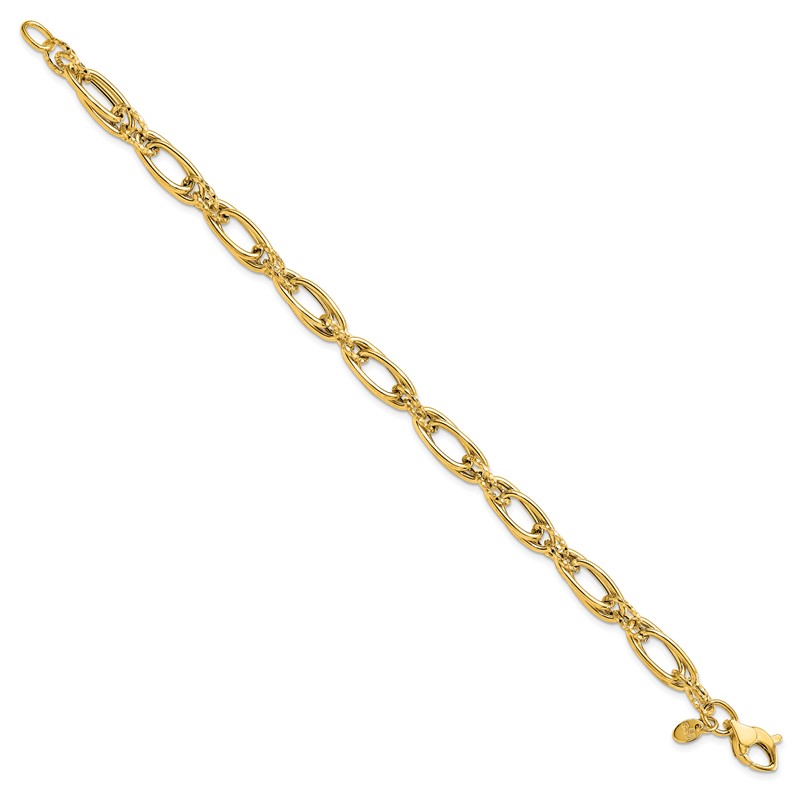 14K Polished Diamond-cut Fancy Link Bracelet