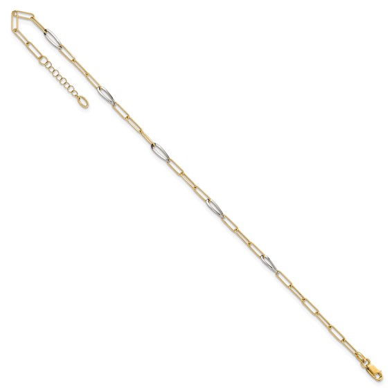 Leslie's 14K Two-tone Paperclip Link 9 inch Plus 1 inch Extender - Total 10 inch Anklet