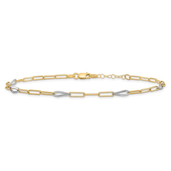 Leslie's 14K Two-tone Paperclip Link 9 inch Plus 1 inch Extender - Total 10 inch Anklet