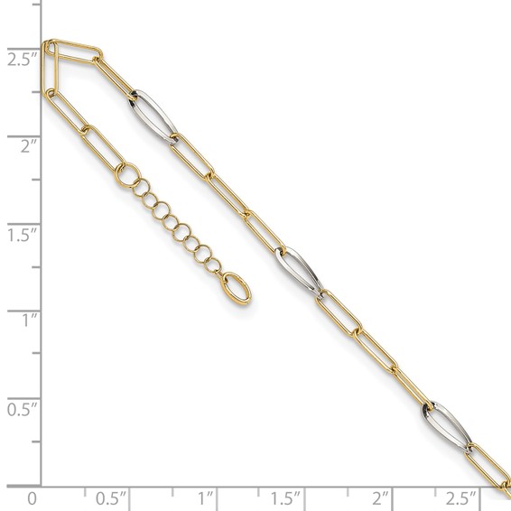 Leslie's 14K Two-tone Paperclip Link 9 inch Plus 1 inch Extender - Total 10 inch Anklet