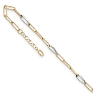 Leslie's 14K Two-tone Paperclip Link 9 inch Plus 1 inch Extender - Total 10 inch Anklet