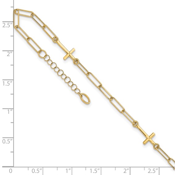 Leslie's 14K Cross and Paperclip Link 3-Station 9 inch Plus 1inch Extender - Total 10 inch Anklet