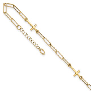 Leslie's 14K Cross and Paperclip Link 3-Station 9 inch Plus 1inch Extender - Total 10 inch Anklet