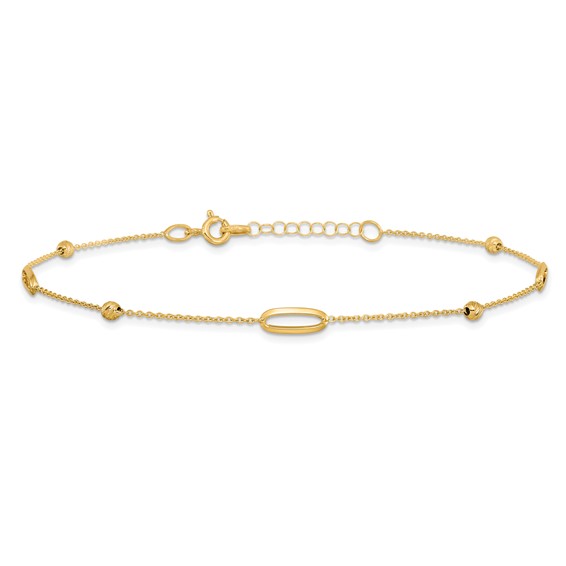 Leslie's 14K Ovals and Beads 9 inch Plus 1 inch Extender - Total 10 inch Anklet