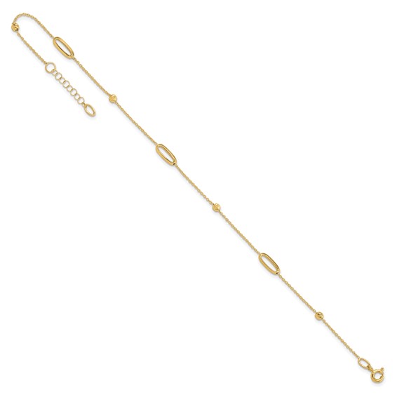 Leslie's 14K Ovals and Beads 9 inch Plus 1 inch Extender - Total 10 inch Anklet