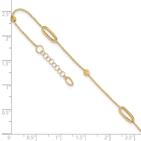Leslie's 14K Ovals and Beads 9 inch Plus 1 inch Extender - Total 10 inch Anklet