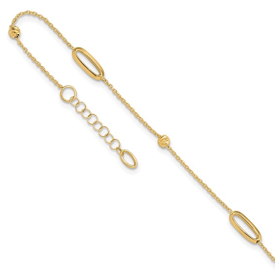 Leslie's 14K Ovals and Beads 9 inch Plus 1 inch Extender - Total 10 inch Anklet