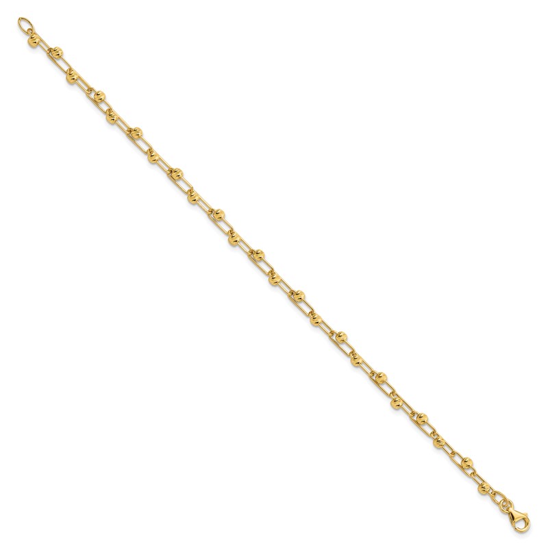 14K Polished Diamond-cut Beads Link Bracelet