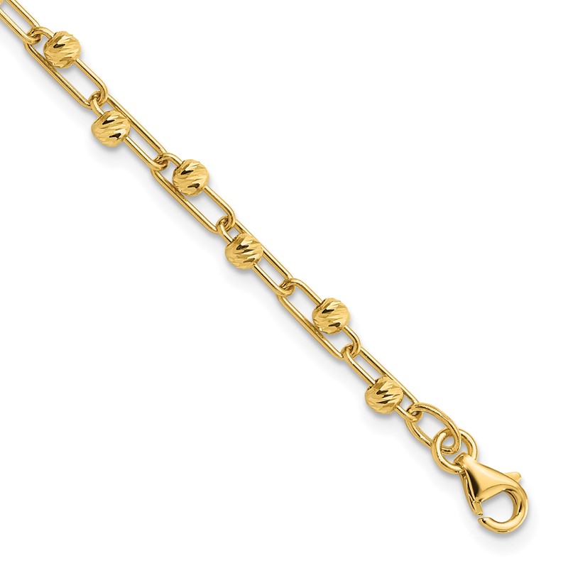14K Polished Diamond-cut Beads Link Bracelet