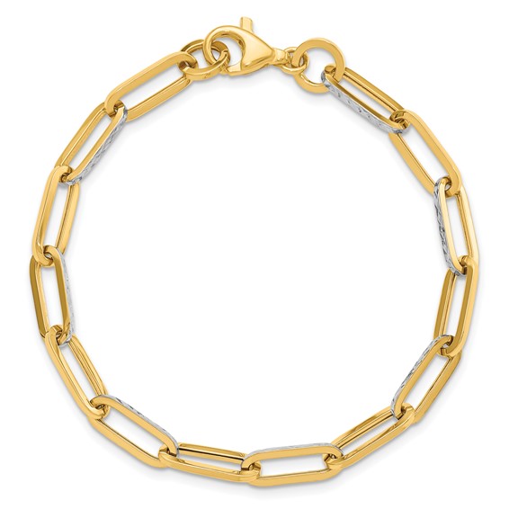 Leslie's 14K w/White Rhodium Polished / Diamond-cut Link Bracelet