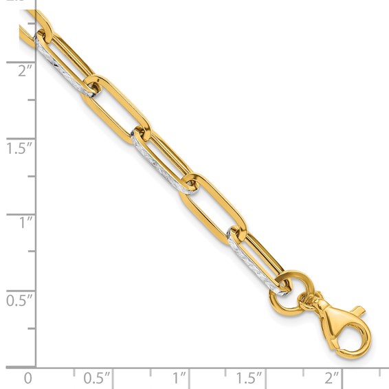 Leslie's 14K w/White Rhodium Polished / Diamond-cut Link Bracelet