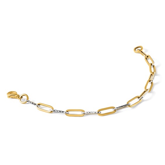 Leslie's 14K w/White Rhodium Polished / Diamond-cut Link Bracelet