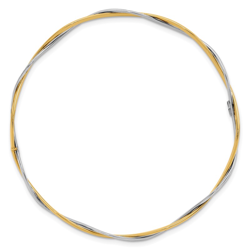 14K w/Rhodium Polished and Dia-cut Braided Slip-On Bangle