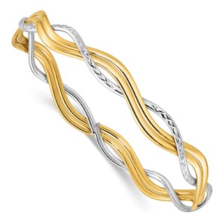 Leslie's 14K w/Rhodium Polished and Dia-cut Braided Slip-On Bangle